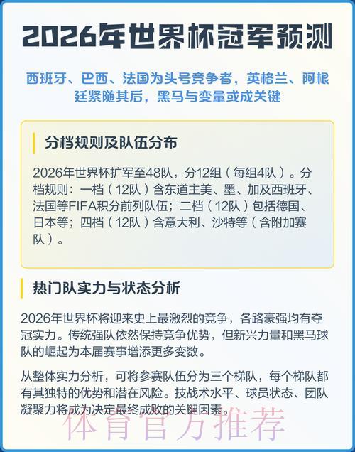 2026年世界杯赛事预测与精选推荐 2026年世界杯赛事预测与精选推荐